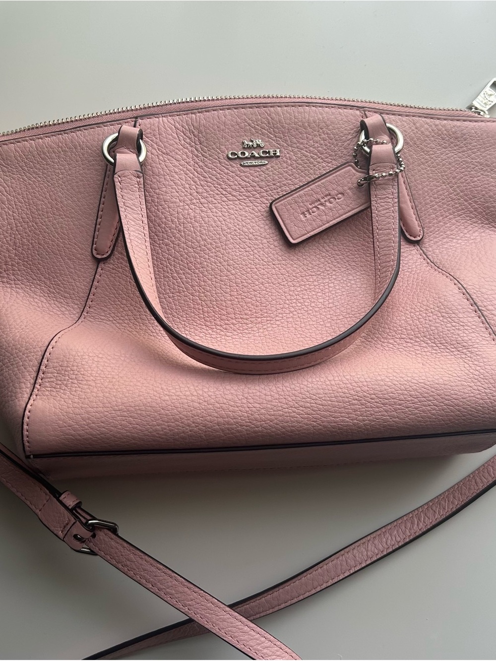 Coach Small Kelsey Satchel crafted in pebbled leather with silver hardware